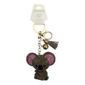 Cute Koala Keychain with Pink and Brown Rhinestones
